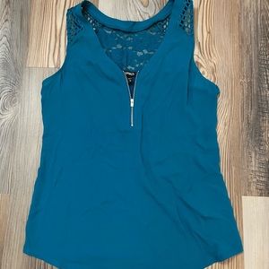 Express M Aqua Zip Front Tank with Lace Back